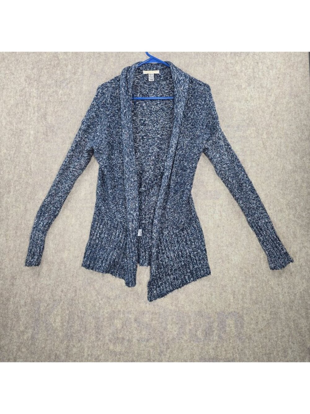 Love By Design Womens Marled Open-Front Sweater Blue XS Lightweight Cotton Blend